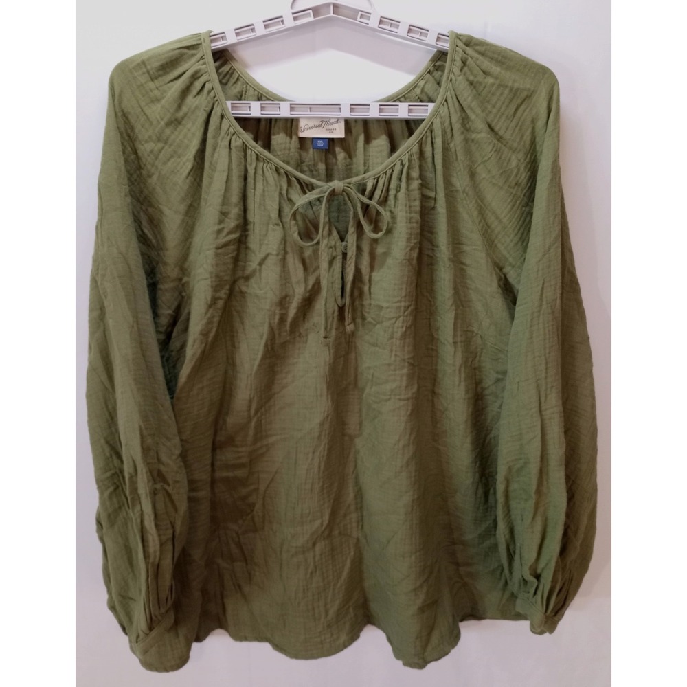 Universal Thread Keyhole Tie Women's Peasant Blouse Top, XXL Olive Green, Boho